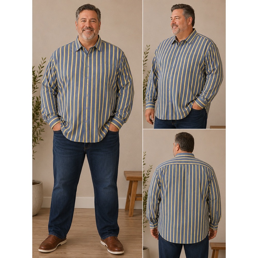 Mens XXL Striped Long Sleeve Button Down Blue Yellow Green Robert Graham